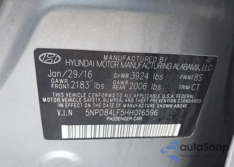 2017 Hyundai Elantra Limited z USA, uszkodzony, nr VIN 5NPD84LF5HH016596